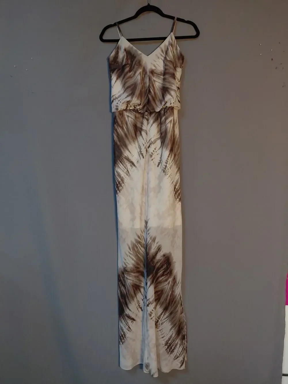 Vince Camuto Tie-Dye Maxi Dress Brown Sleeveless V-Neck Long Women Size 4
